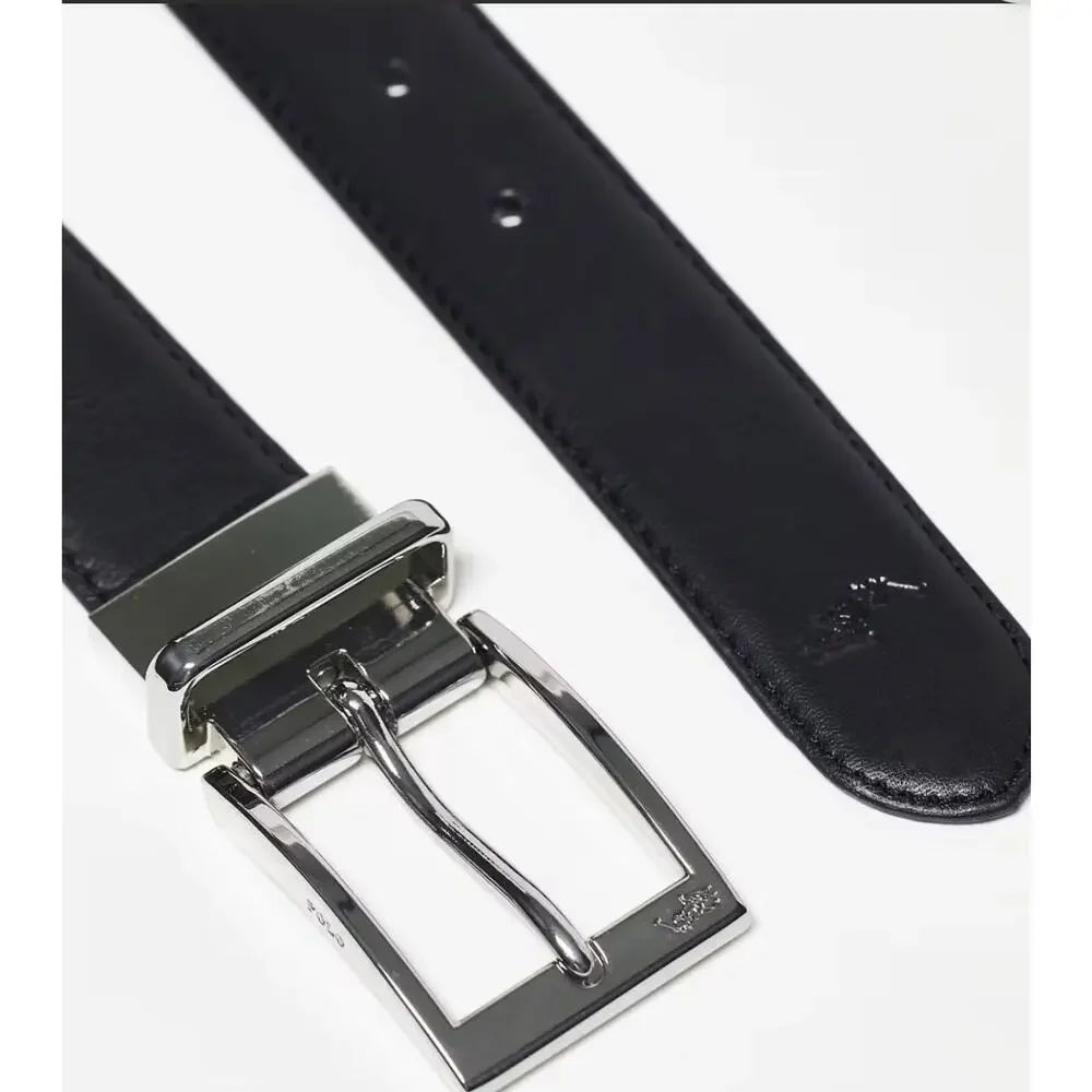 Ralph Lauren Polo Mens Black Leather Belt Silver Buckle Size L Capsule Wardrobe